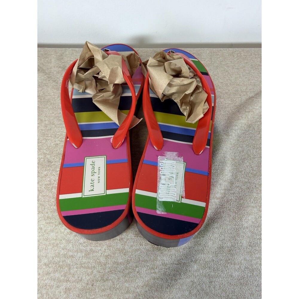 Kate Spade New York Rhett Wedge Sandals Rubber Thong Flip Flops 10 M Stripes - Picture 8 of 13